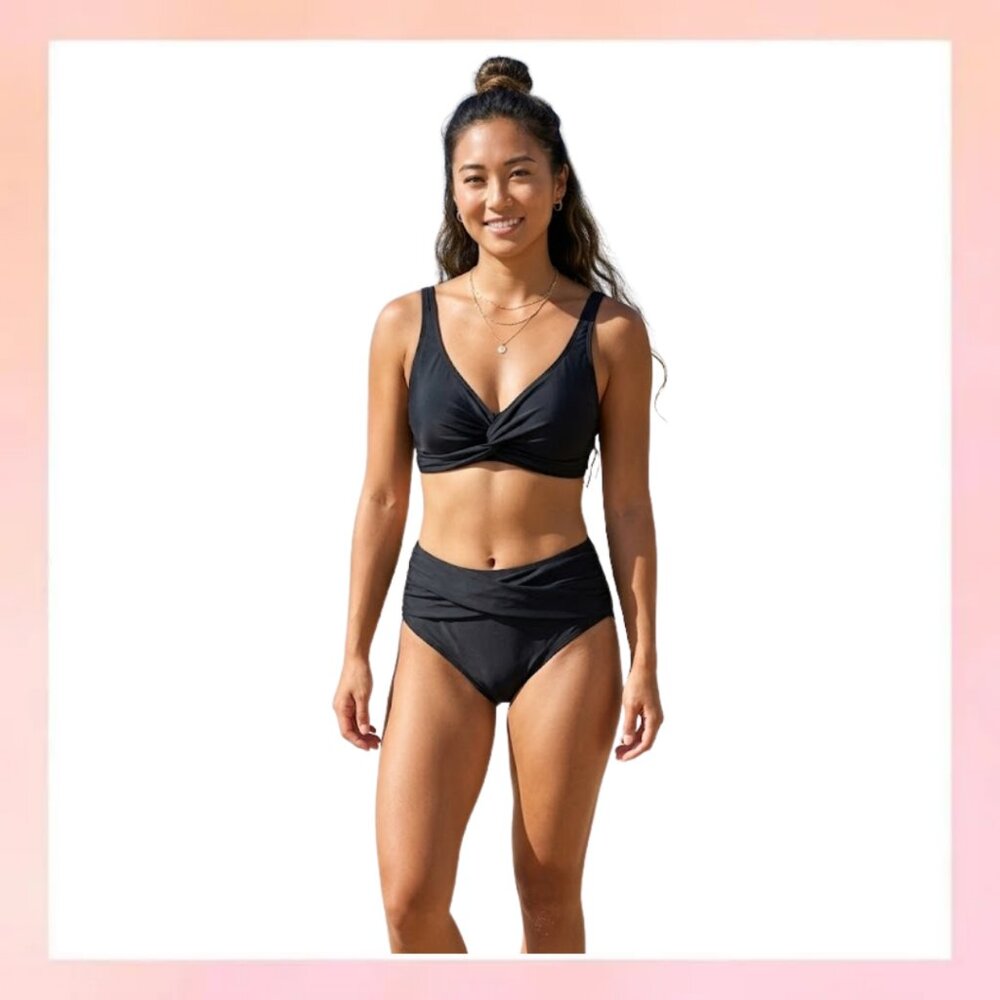 BMJL Women's Black Two-Piece High Waisted Bikini Set - Size Large